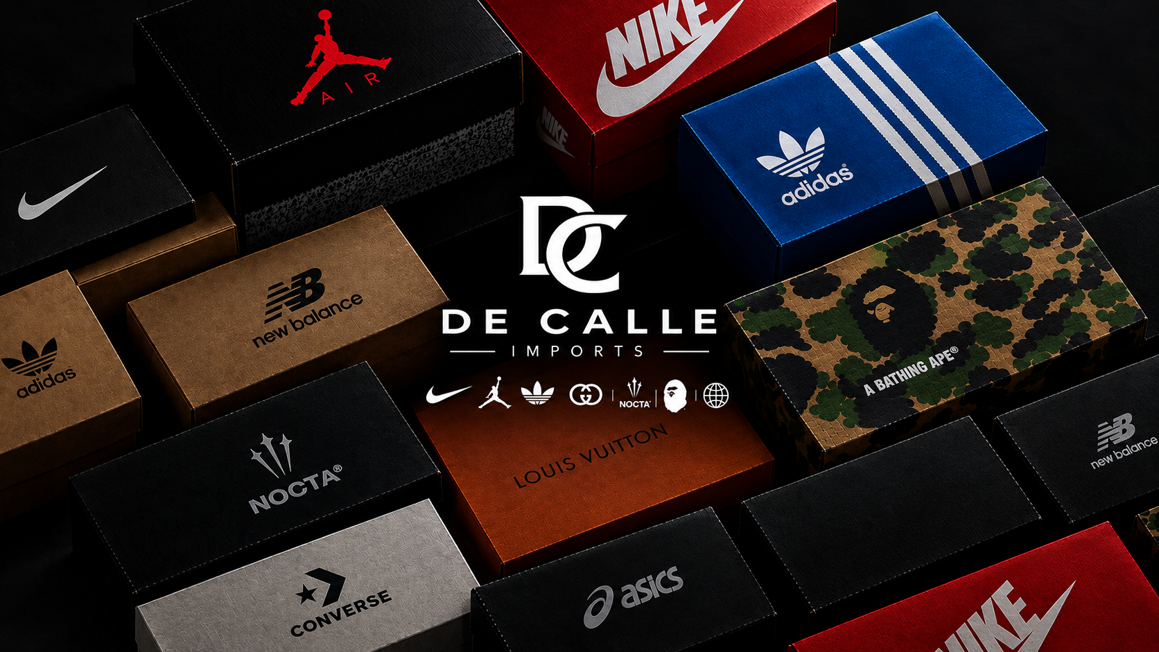 De Calle Imports, con una selección de cajas de sneakers y marcas de moda